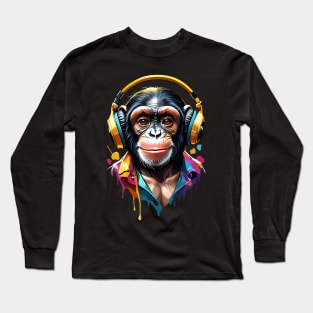 Chimpanzee Headphones Long Sleeve T-Shirt